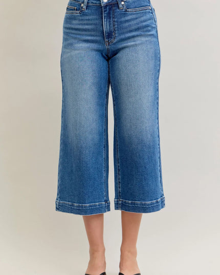 Judy Blue Mid Rise Crop Wide Leg Jeans - THE AMERICAN BLUE