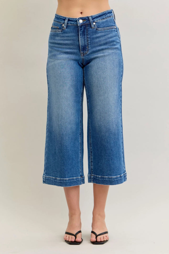 Judy Blue Mid Rise Crop Wide Leg Jeans - THE AMERICAN BLUE