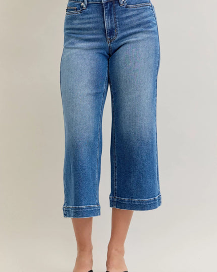 Judy Blue Mid Rise Crop Wide Leg Jeans - THE AMERICAN BLUE