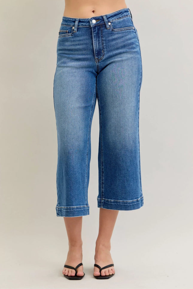 Judy Blue Mid Rise Crop Wide Leg Jeans - THE AMERICAN BLUE