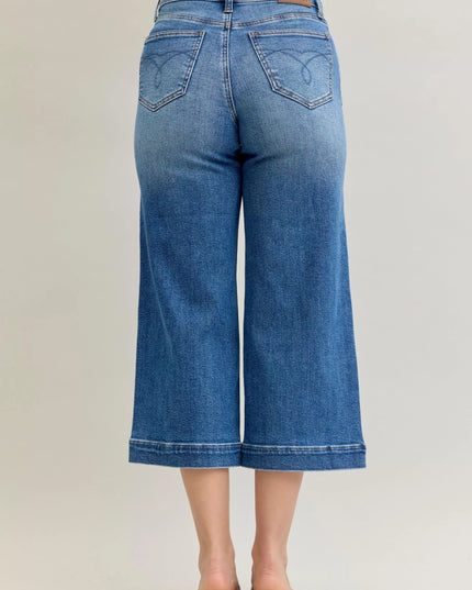 Judy Blue Mid Rise Crop Wide Leg Jeans - THE AMERICAN BLUE