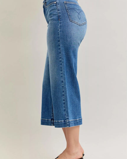 Judy Blue Mid Rise Crop Wide Leg Jeans - THE AMERICAN BLUE