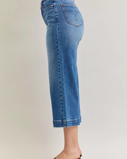 Judy Blue Mid Rise Crop Wide Leg Jeans - THE AMERICAN BLUE