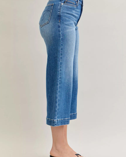 Judy Blue Mid Rise Crop Wide Leg Jeans - THE AMERICAN BLUE
