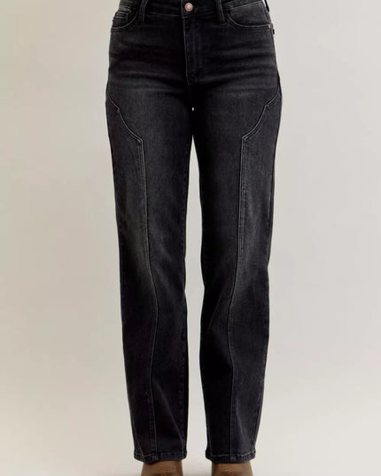 Judy Blue Mid Rise Straight Western Seam Detail Jeans - THE AMERICAN BLUE