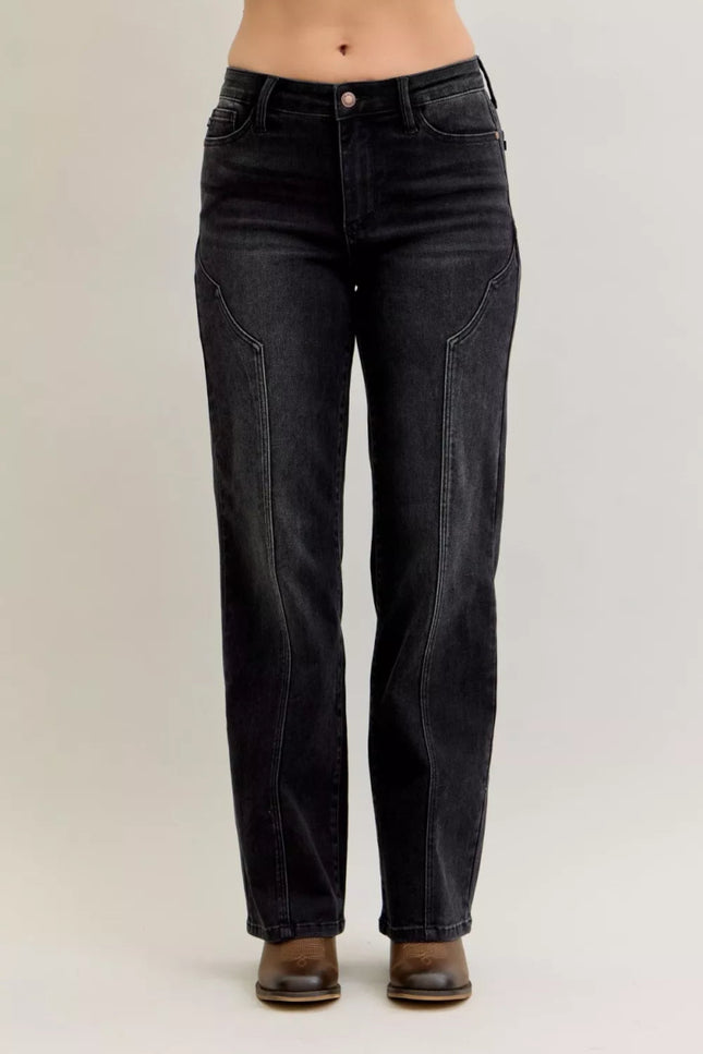 Judy Blue Mid Rise Straight Western Seam Detail Jeans - THE AMERICAN BLUE