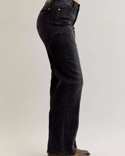 Judy Blue Mid Rise Straight Western Seam Detail Jeans - THE AMERICAN BLUE