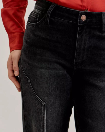 Judy Blue Mid Rise Straight Western Seam Detail Jeans - THE AMERICAN BLUE