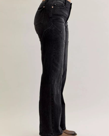 Judy Blue Mid Rise Straight Western Seam Detail Jeans - THE AMERICAN BLUE