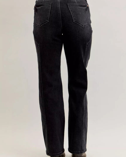 Judy Blue Mid Rise Straight Western Seam Detail Jeans - THE AMERICAN BLUE