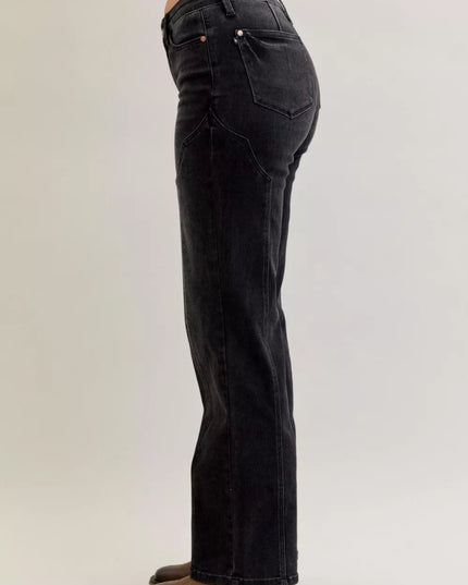 Judy Blue Mid Rise Straight Western Seam Detail Jeans - THE AMERICAN BLUE