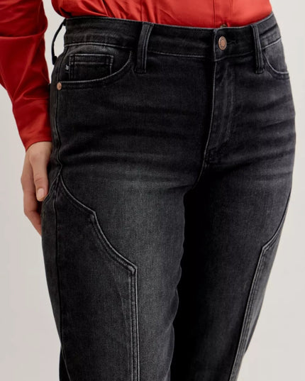 Judy Blue Mid Rise Straight Western Seam Detail Jeans - THE AMERICAN BLUE
