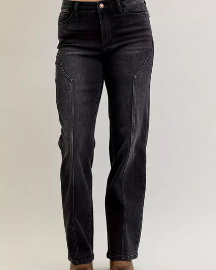Judy Blue Mid Rise Straight Western Seam Detail Jeans - THE AMERICAN BLUE