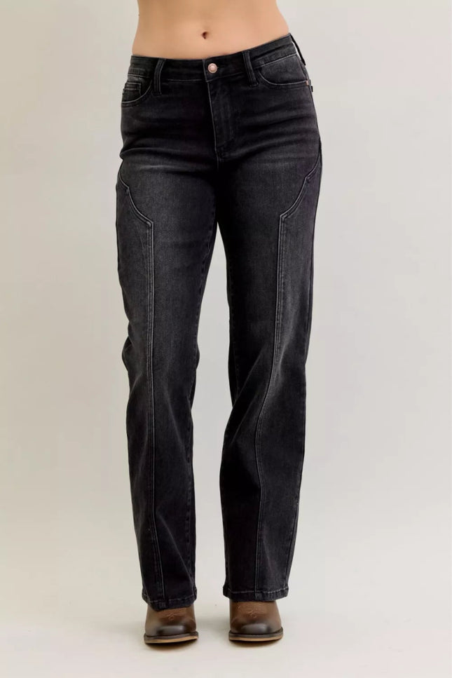 Judy Blue Mid Rise Straight Western Seam Detail Jeans - THE AMERICAN BLUE
