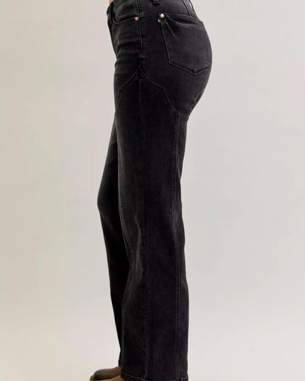 Judy Blue Mid Rise Straight Western Seam Detail Jeans - THE AMERICAN BLUE