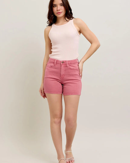 Judy Blue Pink Back Pkt Embroidery Shorts - THE AMERICAN BLUE
