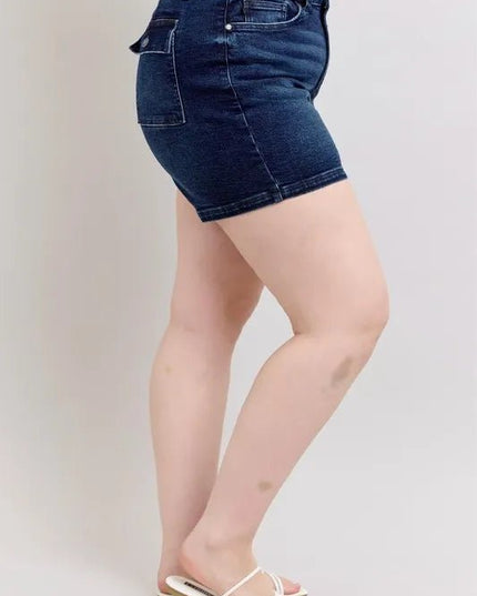 Judy Blue Plus Size High Waist Back Flap Pocket Denim Shorts - THE AMERICAN BLUE