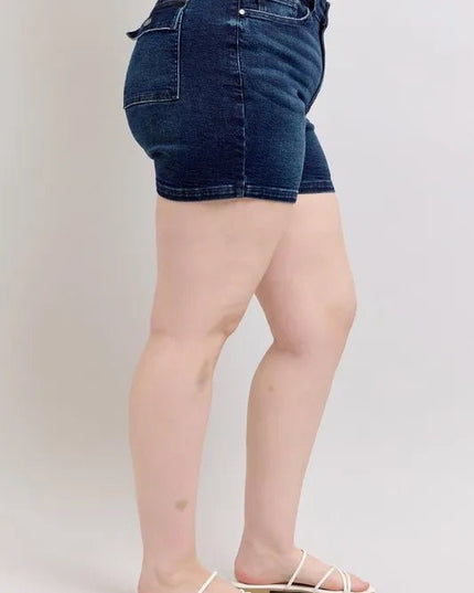 Judy Blue Plus Size High Waist Back Flap Pocket Denim Shorts - THE AMERICAN BLUE