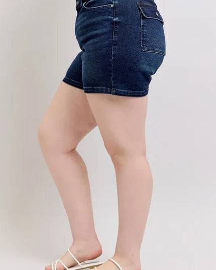 Judy Blue Plus Size High Waist Back Flap Pocket Denim Shorts - THE AMERICAN BLUE