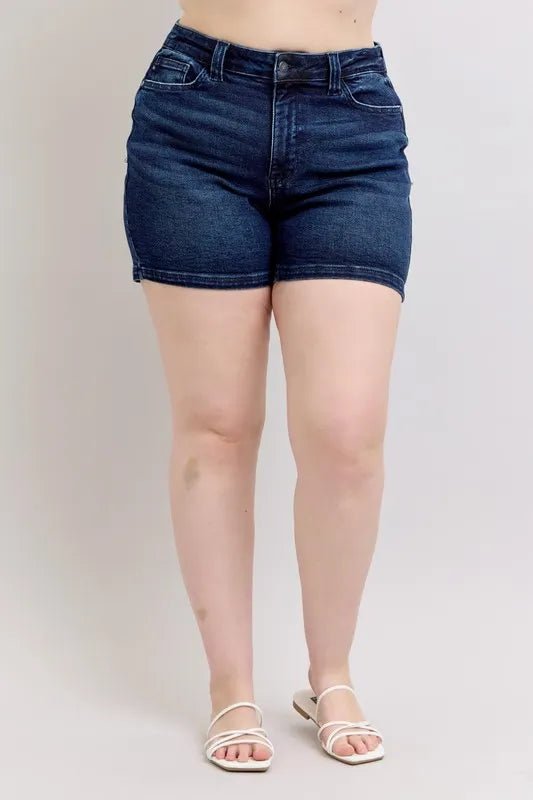 Judy Blue Plus Size High Waist Back Flap Pocket Denim Shorts - THE AMERICAN BLUE