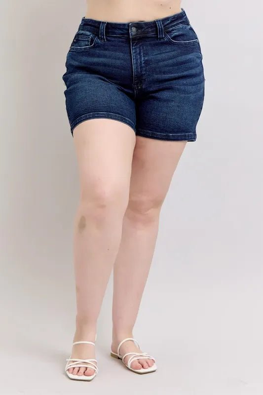 Judy Blue Plus Size High Waist Back Flap Pocket Denim Shorts - THE AMERICAN BLUE