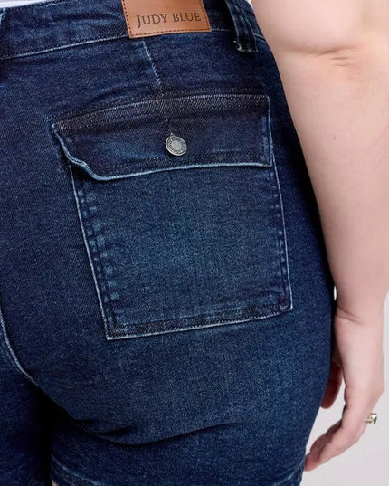 Judy Blue Plus Size High Waist Back Flap Pocket Denim Shorts - THE AMERICAN BLUE