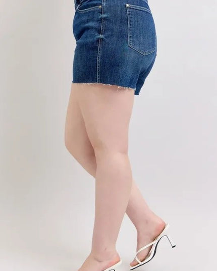 Judy Blue Plus Size High Waist Criss - Cross Waistband Denim Shorts - THE AMERICAN BLUE