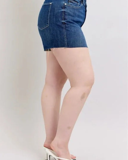Judy Blue Plus Size High Waist Criss - Cross Waistband Denim Shorts - THE AMERICAN BLUE