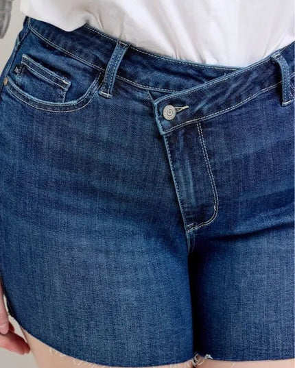 Judy Blue Plus Size High Waist Criss - Cross Waistband Denim Shorts - THE AMERICAN BLUE