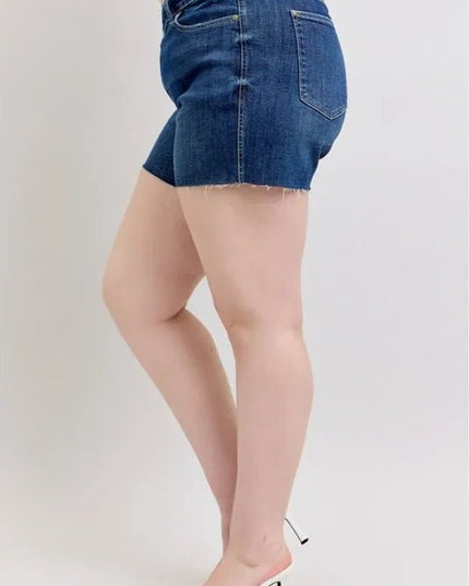 Judy Blue Plus Size High Waist Criss - Cross Waistband Denim Shorts - THE AMERICAN BLUE