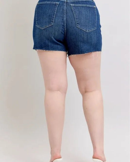 Judy Blue Plus Size High Waist Criss - Cross Waistband Denim Shorts - THE AMERICAN BLUE