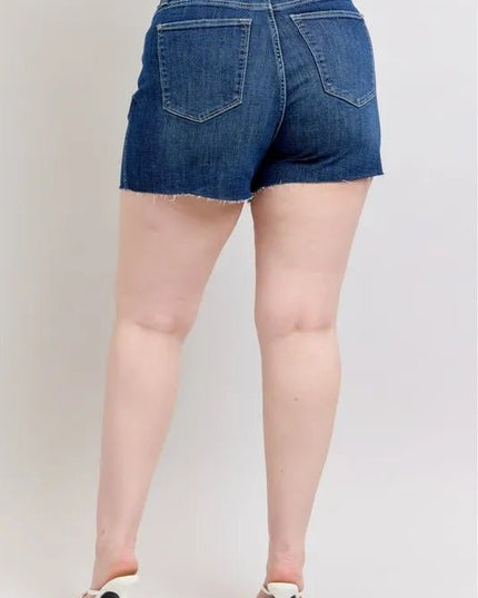 Judy Blue Plus Size High Waist Criss - Cross Waistband Denim Shorts - THE AMERICAN BLUE