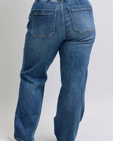 Judy Blue Plus Size High Waist Drawstring Wide Leg Jeans - THE AMERICAN BLUE