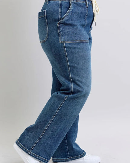 Judy Blue Plus Size High Waist Drawstring Wide Leg Jeans - THE AMERICAN BLUE