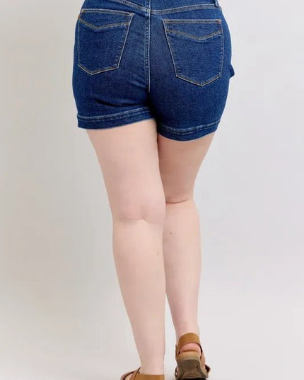 Judy Blue Plus Size High Waist Tummy Control Denim Shorts - THE AMERICAN BLUE