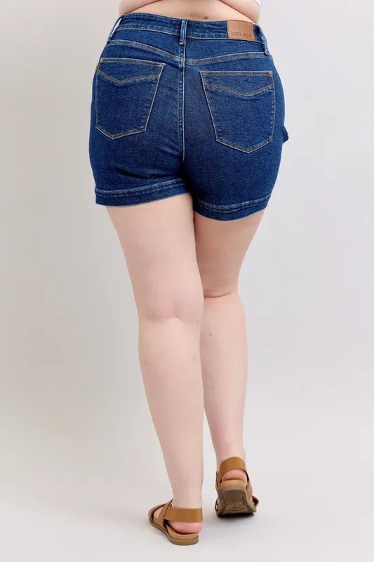 Judy Blue Plus Size High Waist Tummy Control Denim Shorts - THE AMERICAN BLUE