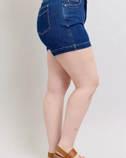 Judy Blue Plus Size High Waist Tummy Control Denim Shorts - THE AMERICAN BLUE