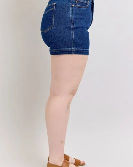 Judy Blue Plus Size High Waist Tummy Control Denim Shorts - THE AMERICAN BLUE