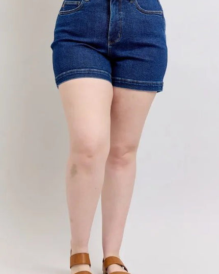 Judy Blue Plus Size High Waist Tummy Control Denim Shorts - THE AMERICAN BLUE