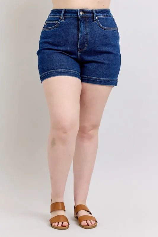 Judy Blue Plus Size High Waist Tummy Control Denim Shorts - THE AMERICAN BLUE