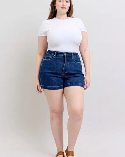 Judy Blue Plus Size High Waist Tummy Control Denim Shorts - THE AMERICAN BLUE