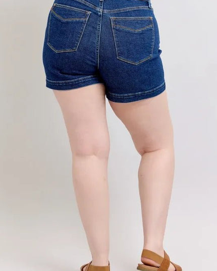 Judy Blue Plus Size High Waist Tummy Control Denim Shorts - THE AMERICAN BLUE