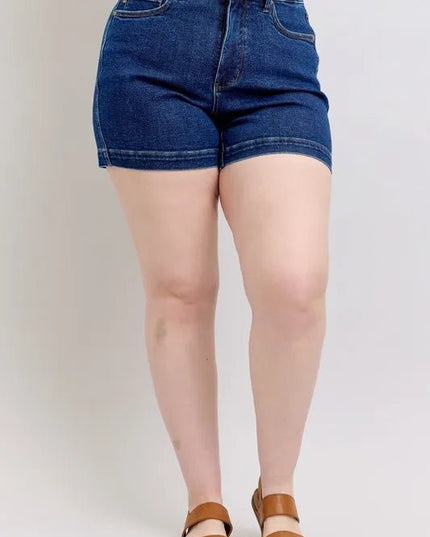 Judy Blue Plus Size High Waist Tummy Control Denim Shorts - THE AMERICAN BLUE