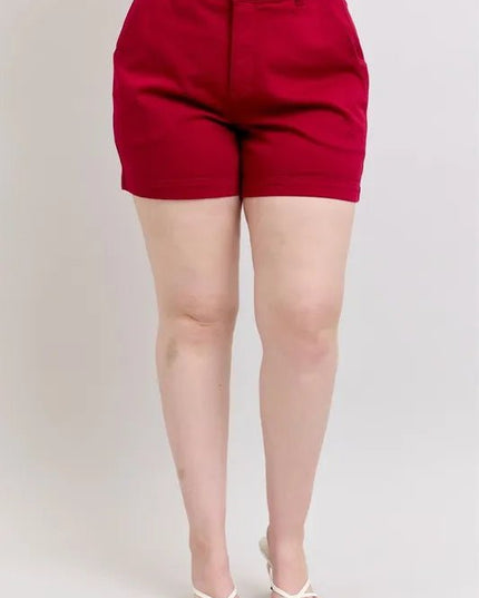 Judy Blue Plus Size High Waist Tummy Control Garment Dyed Heart Shaped Denim Shorts - THE AMERICAN BLUE