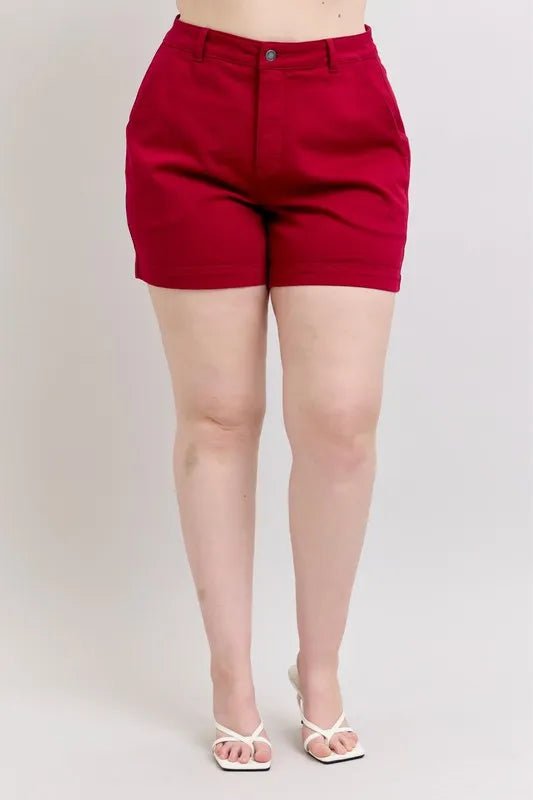 Judy Blue Plus Size High Waist Tummy Control Garment Dyed Heart Shaped Denim Shorts - THE AMERICAN BLUE