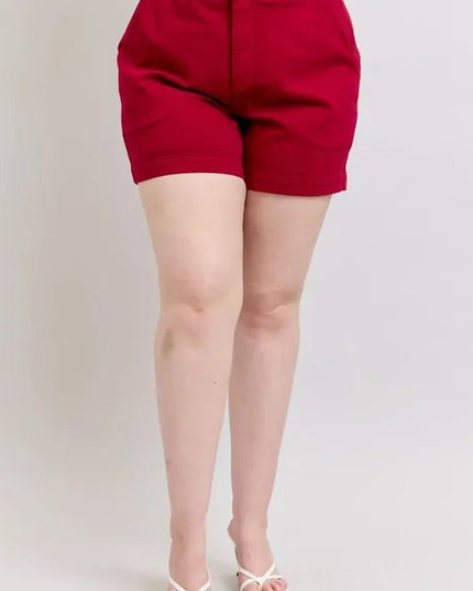 Judy Blue Plus Size High Waist Tummy Control Garment Dyed Heart Shaped Denim Shorts - THE AMERICAN BLUE