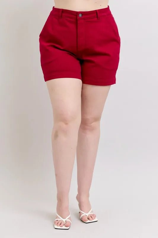 Judy Blue Plus Size High Waist Tummy Control Garment Dyed Heart Shaped Denim Shorts - THE AMERICAN BLUE