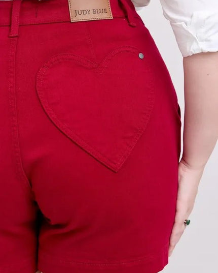 Judy Blue Plus Size High Waist Tummy Control Garment Dyed Heart Shaped Denim Shorts - THE AMERICAN BLUE