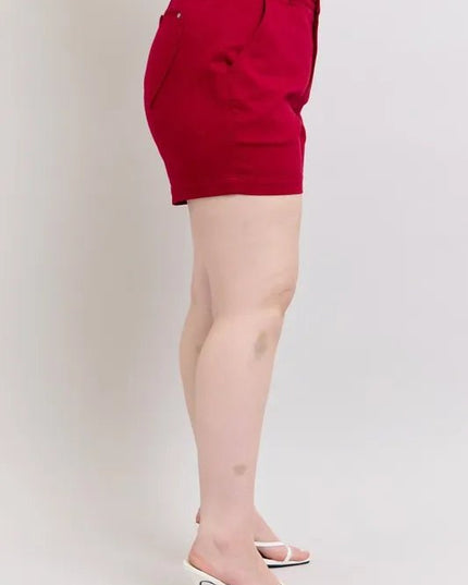 Judy Blue Plus Size High Waist Tummy Control Garment Dyed Heart Shaped Denim Shorts - THE AMERICAN BLUE