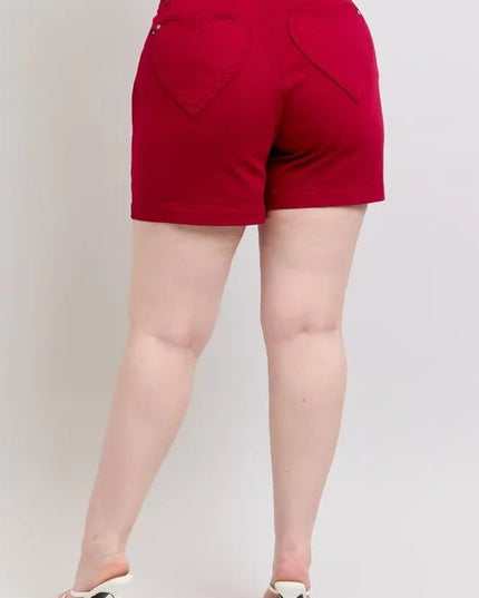 Judy Blue Plus Size High Waist Tummy Control Garment Dyed Heart Shaped Denim Shorts - THE AMERICAN BLUE